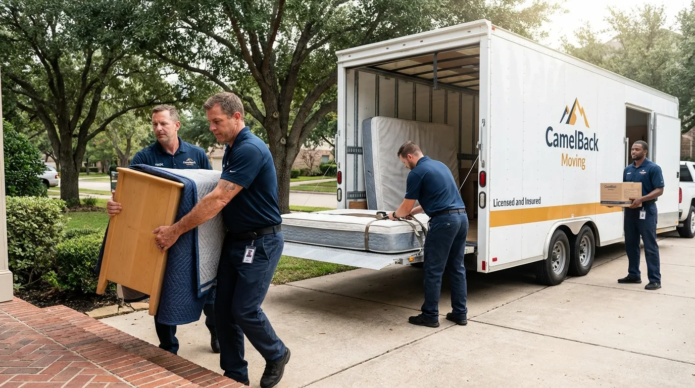 Crew loading residential truck for cross-state move from Bartlett, NE