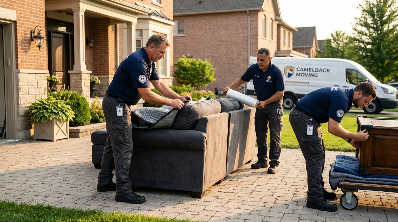 Large estate moving crew wrapping furniture in Bartlett, NE